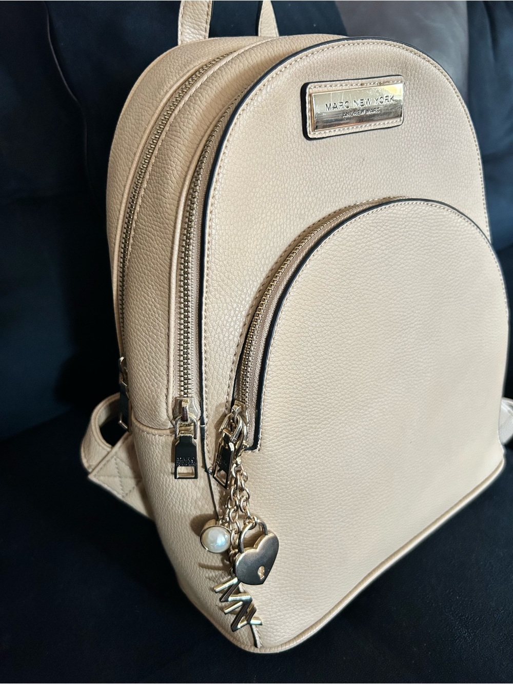 Marc New York Beige Mini Backpack with Gold Hardware